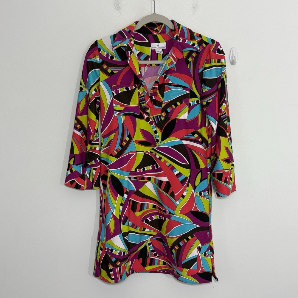 Jude Connally Womens Dress XS Multicolor Megan Nylon Retro Art To Wear